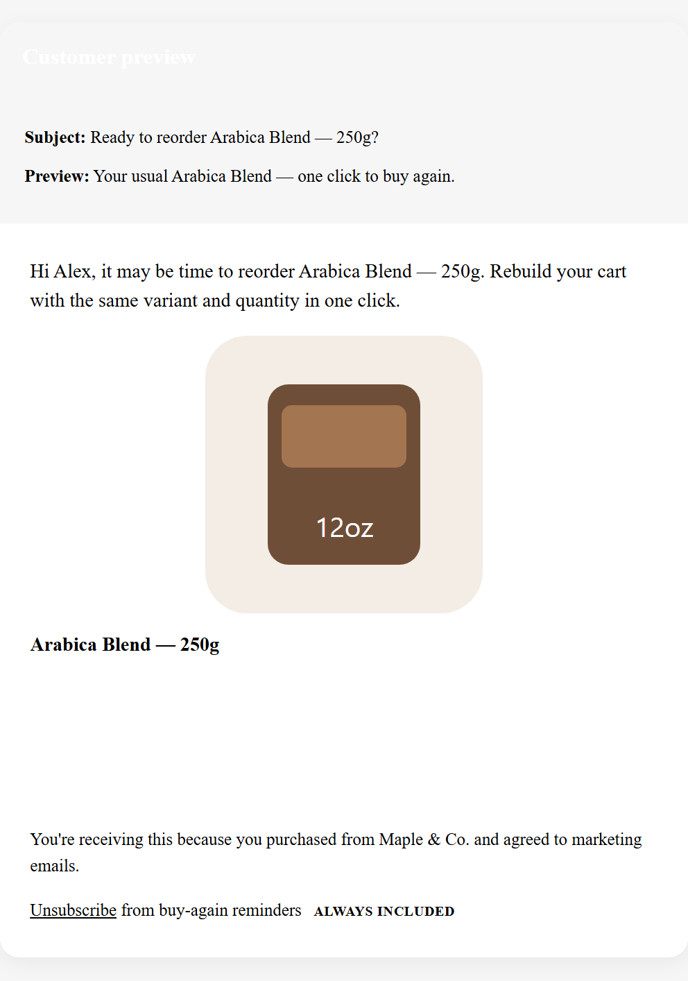 Buy Again email preview